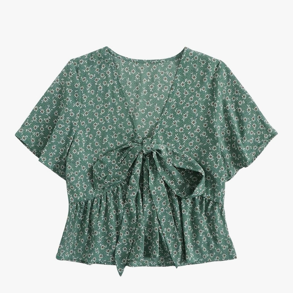 Green Floral tie Blouse Size Large
